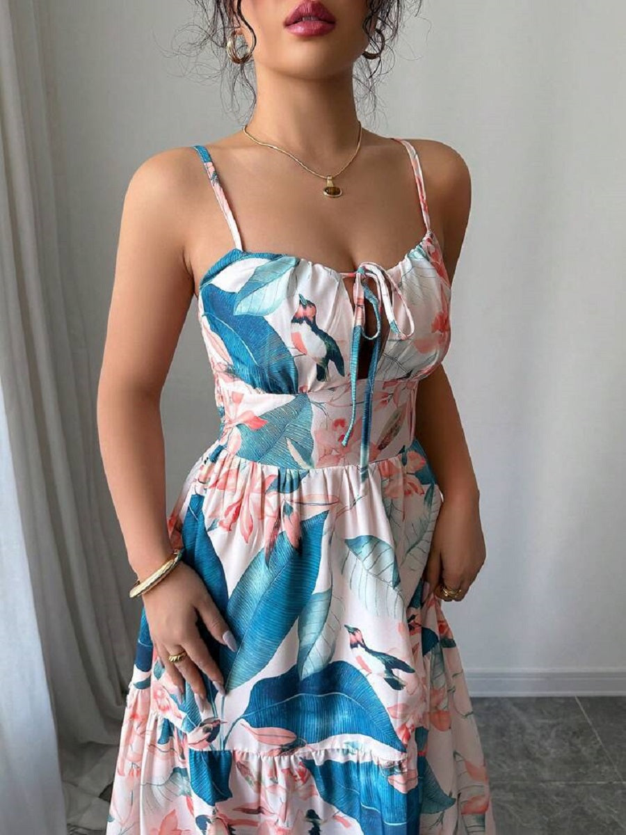Floral Print Spaghetti Strap Maxi Dress – Layered Summer Vacation Sundress (S-XL Sizes)