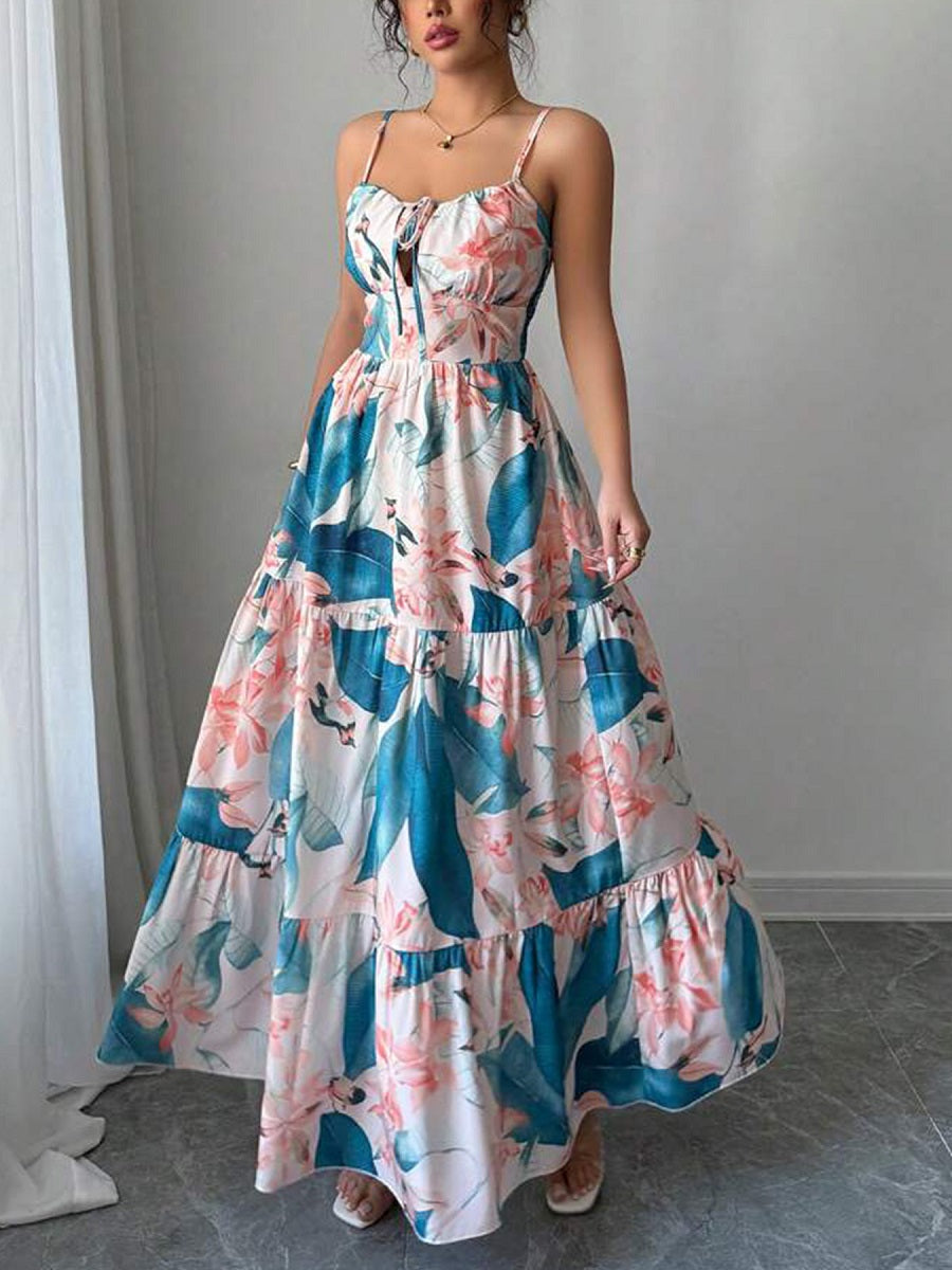 Floral Print Spaghetti Strap Maxi Dress – Layered Summer Vacation Sundress (S-XL Sizes)